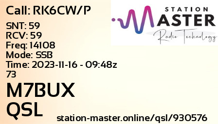 QSL Card for RK6CW/P